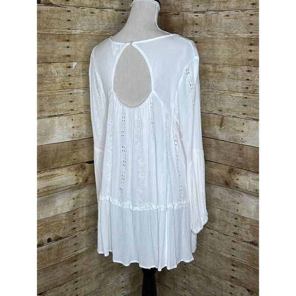 ADIVA BOUTIQUE BOHO WESTERN COASTAL GYPSY HIPPIE GAUZE EYELET BLOUSE SIZE LARGE - Picture 3 of 5